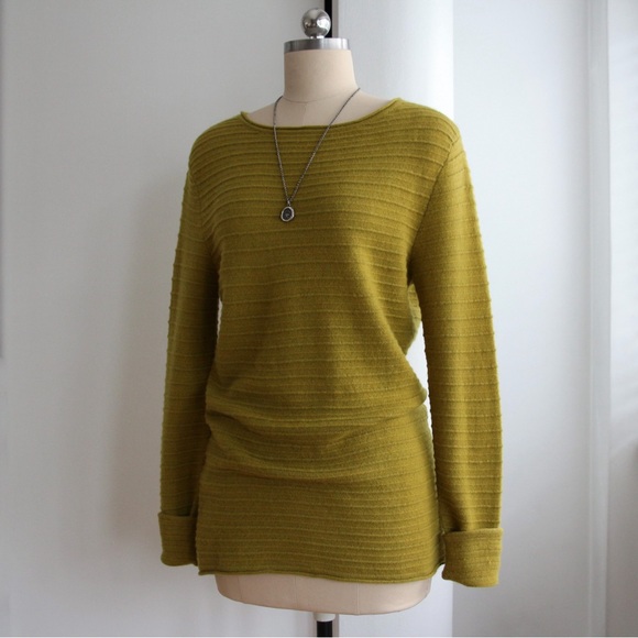 Black Goat Cashmere Olive Ribbed Knit Sweater - Picture 4 of 6